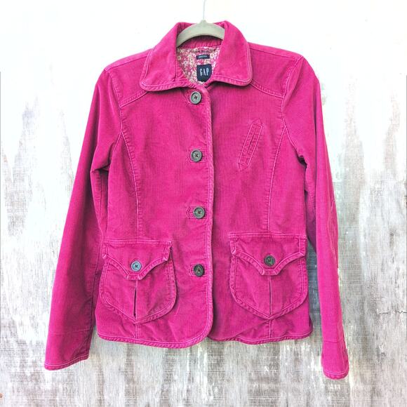 Y2K Gap Gilmore Girls Corduroy Jacket Magenta Large Buttons Preppy Academia SZ 8 - Picture 1 of 12